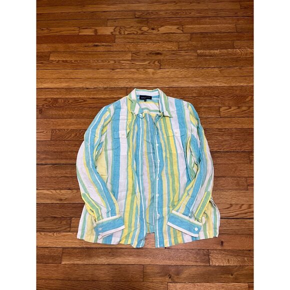 Jones New York Tops - Jones New York Women's Colorful Striped Linen Blouse Size XL Button Front Top